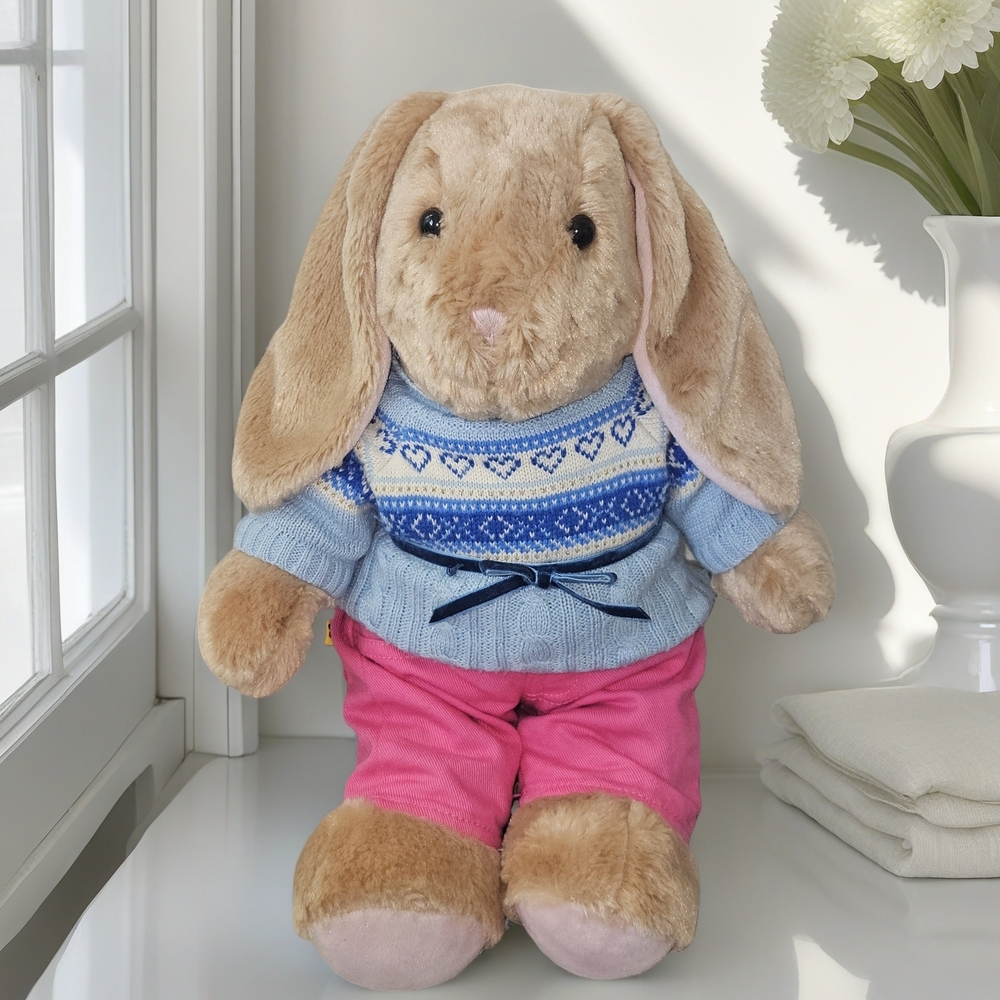 Build a Bear Paulette Rabbit Bunny Pink Ears with blue sweater Red Jeans 16inch